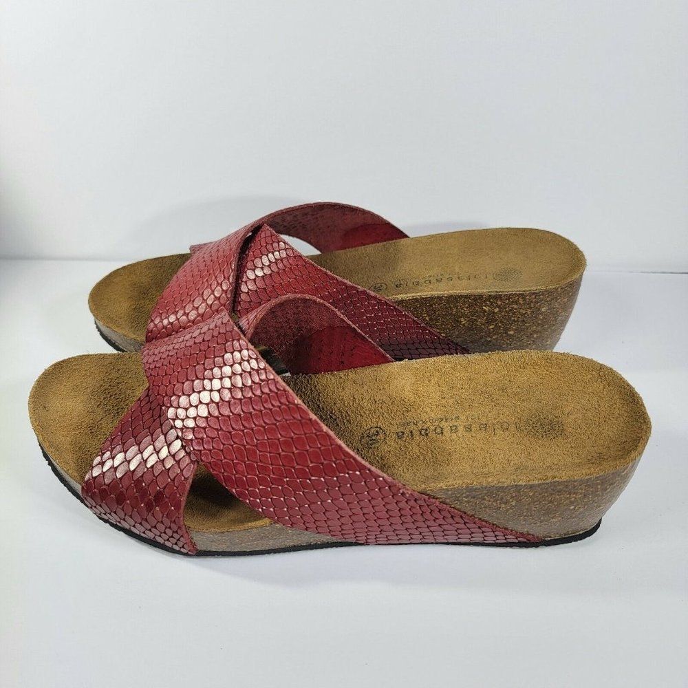 Lola Sabbia US7 Eric Michael Red Embossed Reptile Leather Platform Wedge Sandal